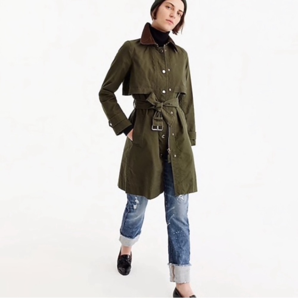 J crew  Field trench coat In Deep Moss Green Women's Trench Coat